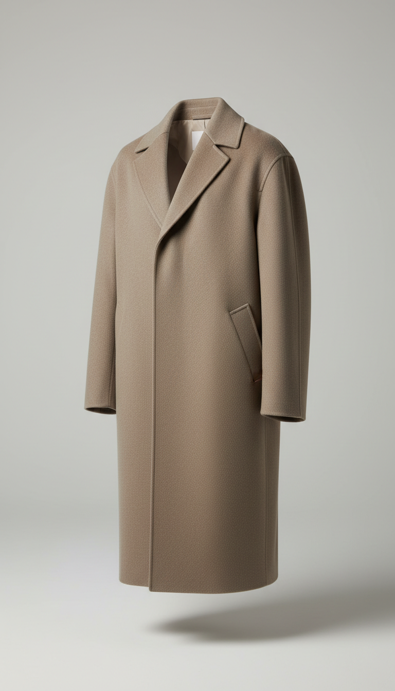 Structured Stone Taupe Wool Overcoat
